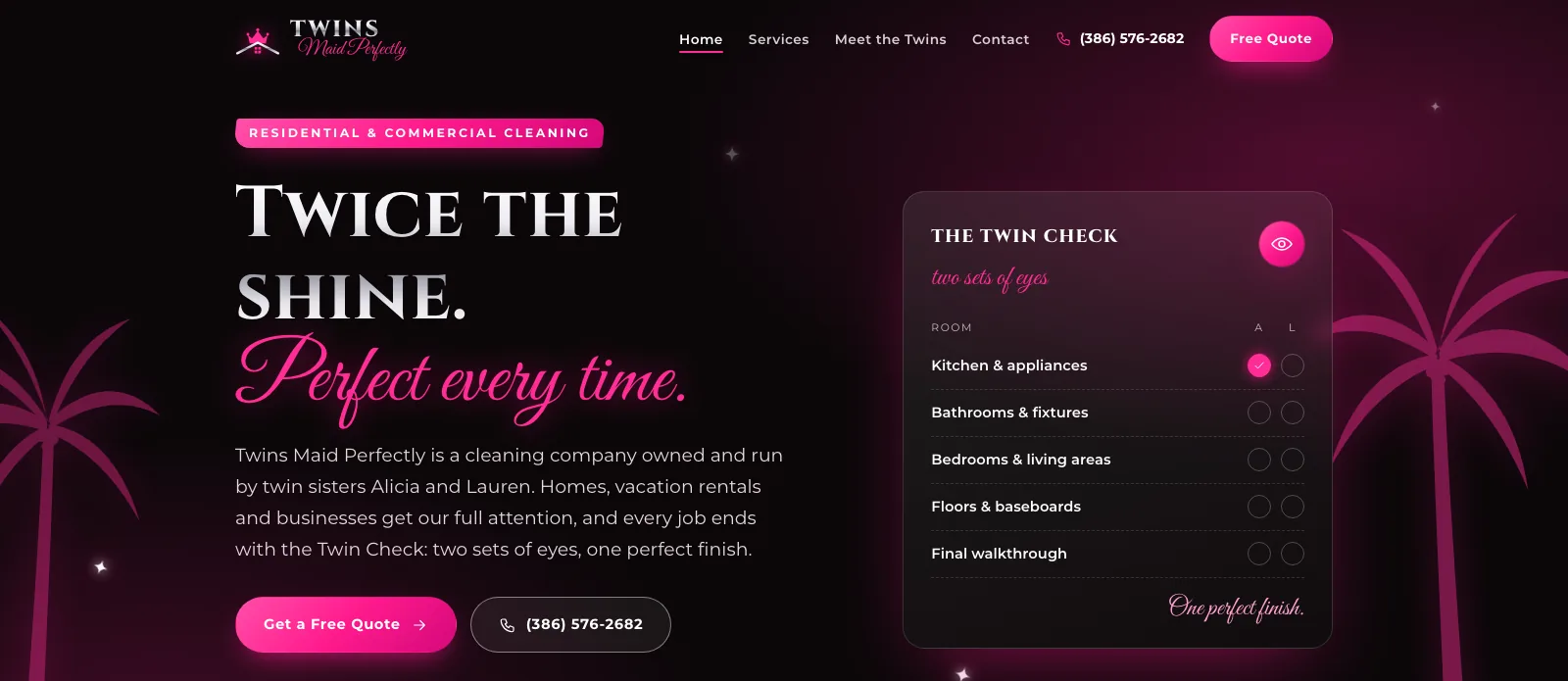 The Twins Maid Perfectly website on a computer